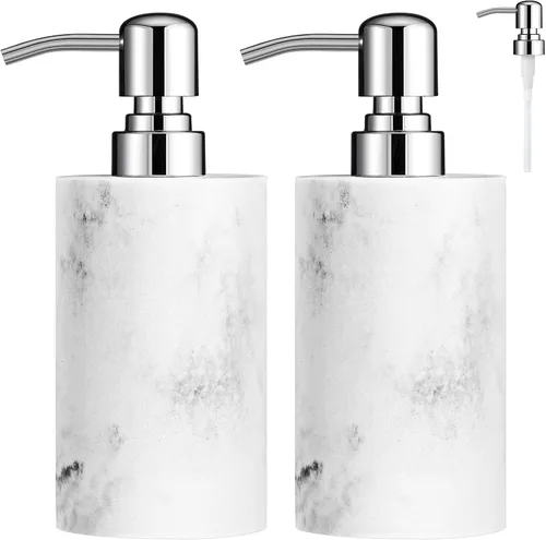 Vista 9 de Luxspire Dispensador de jabón líquido de resina y grava en forma de cilindro con bomba, contenedor de champú de 15.2 fl oz, botella decorativa