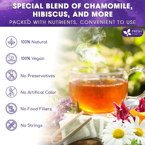 Vista 733 de FreshDrinkUS, 135 bolsas de té de jengibre y cúrcuma premium, ingredientes 100% naturales, mezcla hecha a mano de té de hierbas de cúrcuma