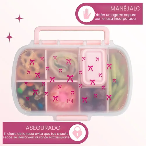 Vista 5 de Paris Hilton Paquete de 2 cajas de aperitivos estilo bento, contenedores de almuerzo de 7 compartimentos con soporte para teléfono integrado