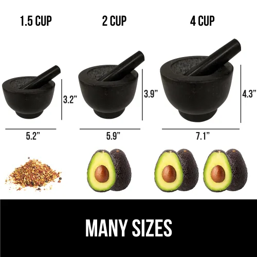 Vista 5 de GORILLA GRIP Juego de mortero y mazo de servicio pesado con base antideslizante, 100% piedra de granito molcajete tazón de guacamole, moler semillas