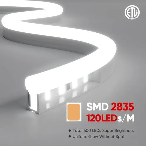 Vista 3 de Shine 2835 Cuerda de luces LED neón decorativas, 110 V, flexibles, resistentes al agua, 120 LED/M, decoración de iluminación comercial