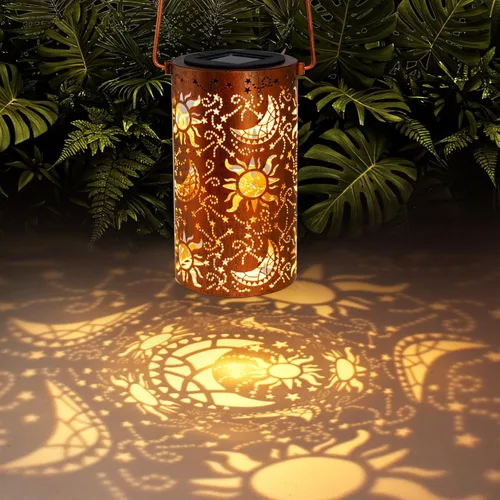 Vista 14 de Linternas solares colgantes al aire libre, linternas de metal decorativas de hadas - Luz decorativa LED impermeable para jardín, patio, césped