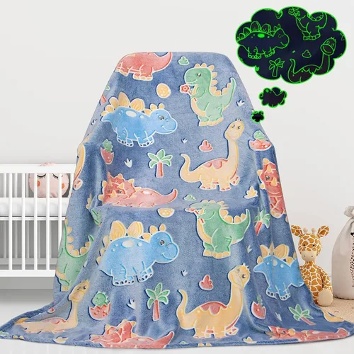 Gdindff Bonita manta infantil que brilla en la oscuridad con diseño de dinosaurio para niños, de franela que brilla en la cama, sofá, sofá, manta