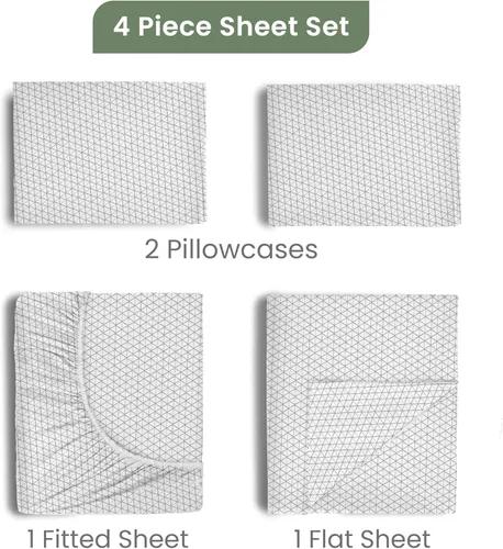 Vista 3 de Juego de sábanas EcoPure de 4 piezas tamaño completo Sábanas 100% algodón orgánico Sábanas lavadas para comodidad Refrescantes Sábanas