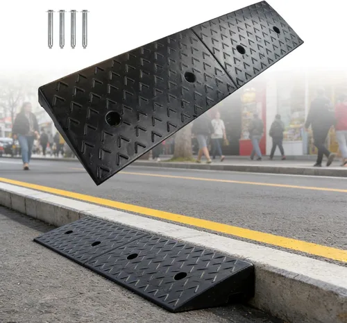 MYOYAY Rampa de goma para bordillo de 2 pulgadas de elevación Rampa de umbral de goma resistente Rampa de acera para vehículos de 10 toneladas Rampa