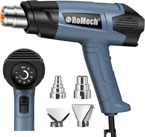 Vista 8 de ROMECH Pistola de calor resistente de 1500 W, kit de pistola de aire caliente con control de temperatura variable con 2 caudales de aire de 120 °F a