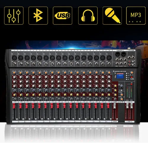 Vista 37 de Mini mezcladores de DJ de 5 canales, mezclador de audio en vivo, tablero de sonido con USB, interfaz de audio con 48 V Phantom Power Sonidos