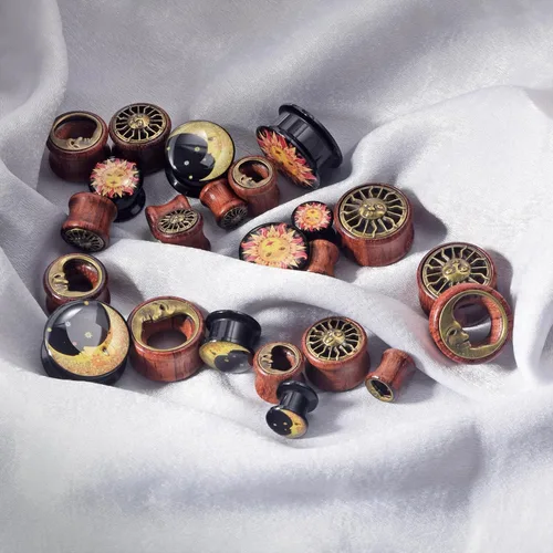 Vista 7 de Juego de expansores Qmcandy para oreja, de madera orgánica y acrílico, de 0 g a 34 pulgadas