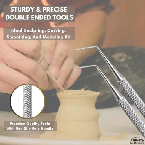 Vista 5 de Herramienta de aguja de arcilla, 2 piezas de acero inoxidable, herramienta profesional de detalle de aguja para modelado de esculturas de arcilla