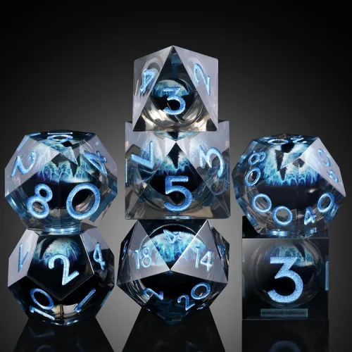 Vista 13 de DNDND Dados de Resina Ojo DND de Borde Afilado Dado de D&D con Estuche de Regalo para Juego de Dungeons and Dragons (Ojo de Dragón Verde)