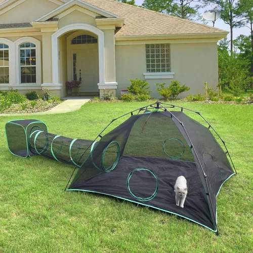 Pawtenda Carpas portátiles 3 en 1 para gatos al aire libre, tiendas de campaña para gatos Catio Green para exteriores, tiendas de campaña para gatos