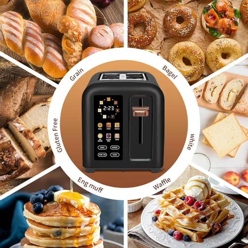 Vista 3 de SEEDEEM Tostadora de 2 rebanadas, pantalla LCD de tostadora de acero inoxidable con control táctil, velocidad de calentamiento 50% más rápida