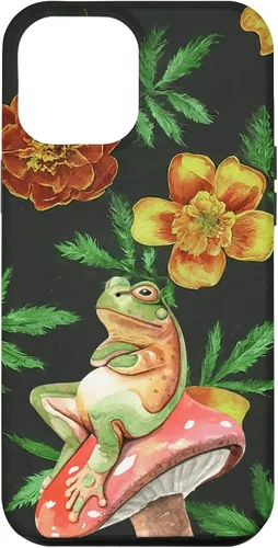 Vista 6 de iPhone 15 Frog on Mushroom Marigolds Orange Yellow Plant Pattern Case