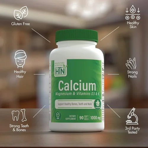 Vista 3 de Health Thru Nutrition Calcio 1000 mg y magnesio 400 mg con vitamina D3 y K (90 cápsulas blandas)