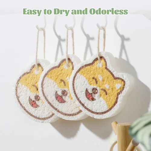 Vista 8 de JOYMOOP Esponja de cocina de dibujos animados, esponjas de celulosa para limpieza, esponjas antiarañazos para lavar platos, esponja reutilizable