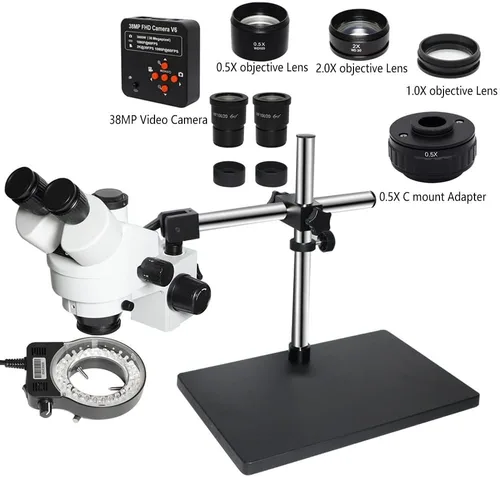 Vista 2 de Kit de accesorios para microscopio 3.5X-90X simulocal Trinocular estéreo Microscopio con soporte de brazo doble ajustable de 360 soportes 5 X C