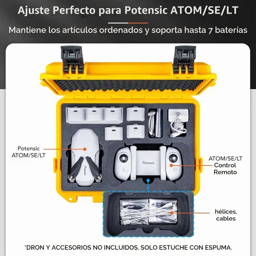 Vista 3 de Lykus Titan AM100 - Funda rígida impermeable para Potensic Atom 2/Atom 3-Axis/Atom SE/Atom LT Fly More Combo, soporta hasta 7 baterías [solo funda]