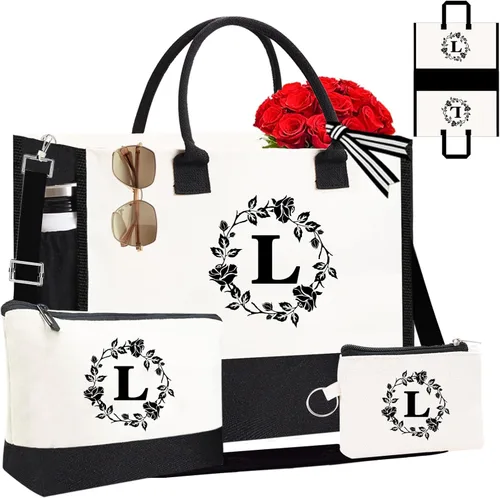 Vista 27 de Monogram - Bolsas de lona personalizadas con iniciales para mujer, bordado de doble cara, bolsas de playa, regalos para mujeres