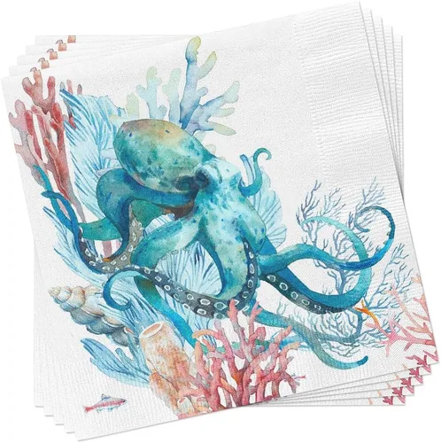 Vista 3 de Nautcial Servilletas OCTOPUS 40 servilletas de papel costero, papel decoupage, tamaño de cóctel para fiestas o decoupage