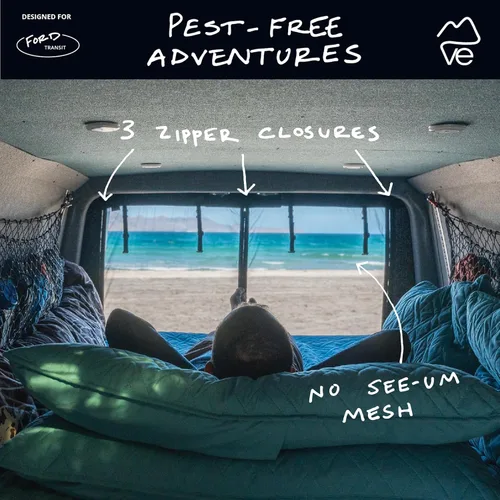 Vista 3 de VanEssential Rejilla completa de malla para puerta trasera, diseñada para furgonetas Ford Transit con techo medio SÓLO - Cierre con cremallera