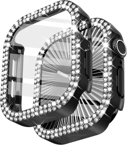 Vista 63 de Surace - Carcasa compatible con Apple Watch de 1.65 pulgadas con protector de pantalla de cristal templado, diseño brillante con 300 diamantes