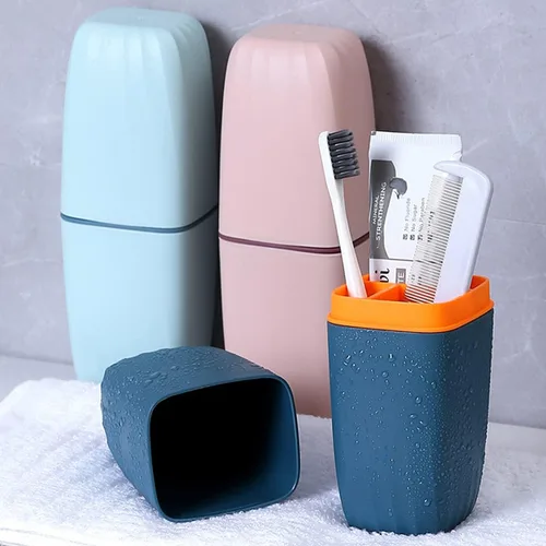 Vista 6 de Estuche de viaje para cepillos de dientes, soporte para cepillos de dientes con tapa, contenedores de viaje para cepillos de dientes, almacenamiento