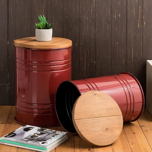 Vista 13 de Glitzhome Mesas anidables para sala de estar, mesas de centro redondas, juego de 2, mesa auxiliar pequeña de metal con almacenamiento y tapa