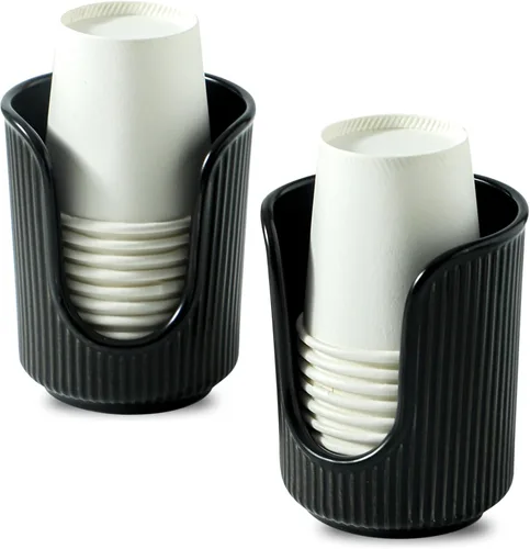 Vista 8 de Dobbyby Dispensador de Vasos de Baño de Cerámica con Elegantes Rayas Verticales - Soporte para Vasos Desechables de Enjuague Bucal que Contiene
