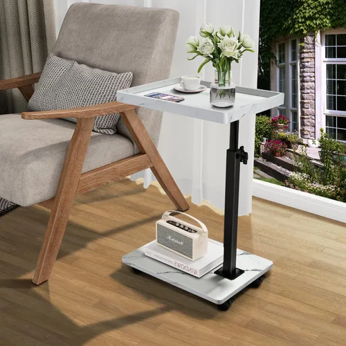 Vista 2 de Mesa auxiliar de mesa C de altura ajustable, bandeja de TV giratoria de 360° para espacios pequeños, mesas de sofá que se deslizan debajo, mesas