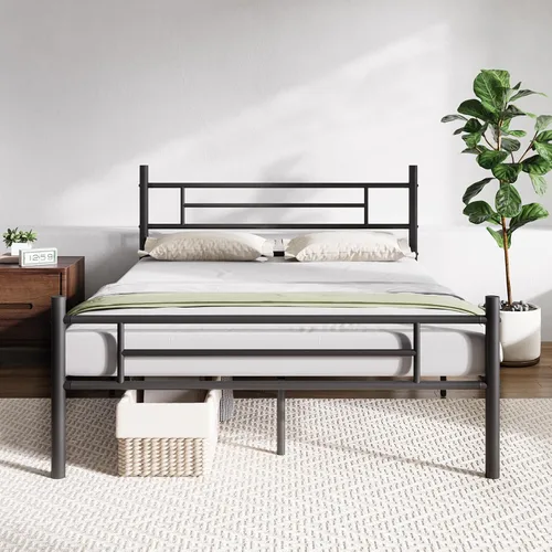 Novilla - Base de cama tamaño completo con cabecera y estribo, base de cama de plataforma metálica de 14 pulgadas, almacenamiento debajo de la cama,