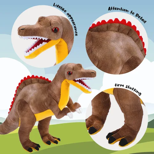 Vista 3 de Juguete de peluche de dinosaurio, muñeco de almohada de peluche de Spinosaurus, suave cojín gris esponjoso para abrazar para amigos, regalo
