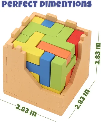 Vista 5 de Sharp Brain Zone Cubo de rompecabezas de madera 3D (estilo 9Z 16T) Colorido rompecabezas de madera ecológico para estimulación mental, enfoque