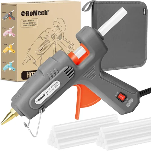 Vista 10 de Pistola de pegamento caliente de tamaño completo ROMECH con alimentación dual de 60/100W y 21 barras de pegamento caliente (7/16"), pistola