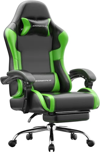 Vista 15 de Dowinx Silla ergonómica para juegos con reposapiés y lumbar de masaje, reposabrazos de enlace 2D para silla de computadora de 330 libras con Negro