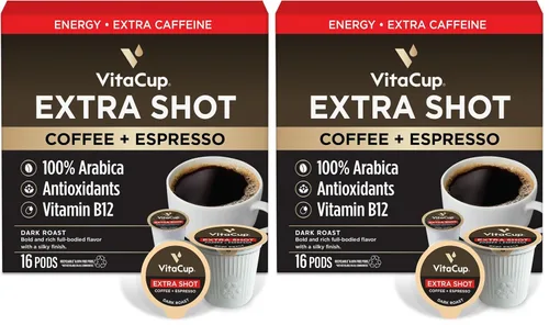 Vista 21 de Cápsulas de café VitaCup Lightning, para la memoria y el enfoque con el doble de cafeína, grano de café verde, vitaminas B, D3, café tostado oscuro
