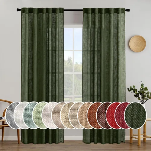 Vista 125 de MIULEE Cortinas de lino verde mar de 84 pulgadas de largo para dormitorio y sala de estar, cortinas de ventana con textura de lino suave y grueso