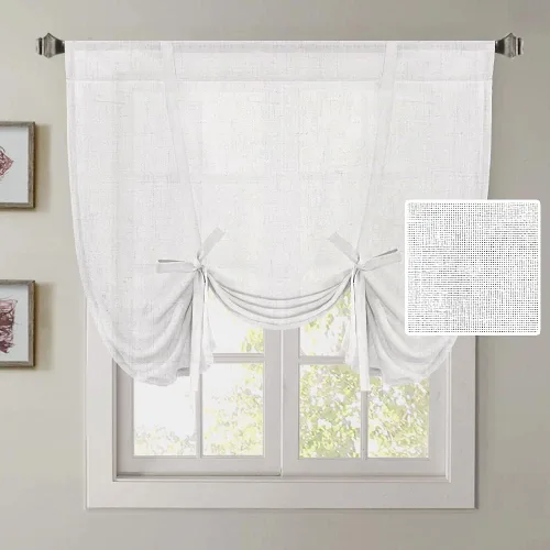 Vista 13 de H.VERSAILTEX Cortinas de lino con lazos de 63 pulgadas de largo, cortina de privacidad texturizada de lino natural, múltiples formas de colgar