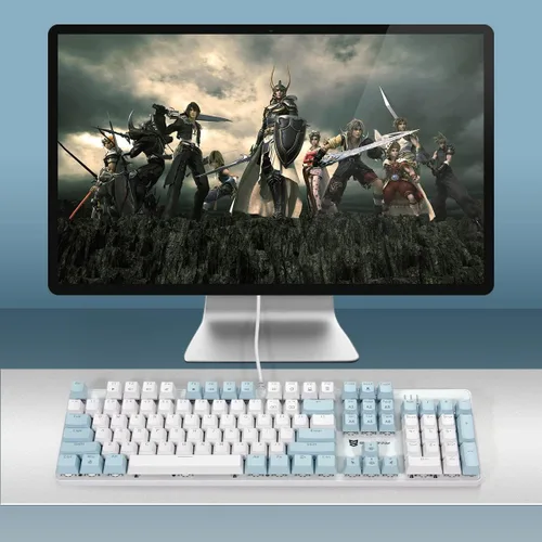 Vista 8 de Teclado mecánico para juegos Teclado mecánico intercambiable en caliente Teclado retroiluminado azul hielo con interruptores marrones y 104 teclas