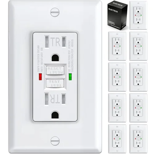 ELECTECK Paquete de 10 Tomacorrientes GFCI de 15 Amperios, Resistentes a Manipulaciones (TR), Receptáculos GFI de Autoprueba con Indicador LED,