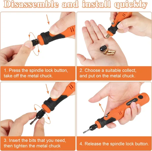 Vista 5 de HARDELL Herramienta rotativa inalámbrica de 3.7 V, kit de herramientas rotativas recargables con 3 velocidades, mini herramienta giratoria con 94