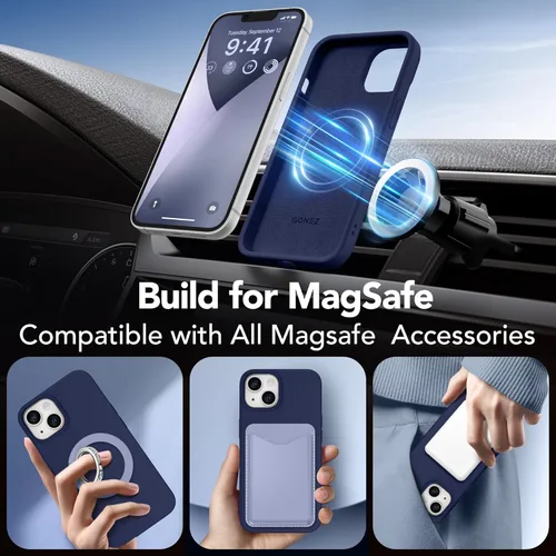 Vista 718 de GONEZ Funda magnética para iPhone 14, compatible con Magsafe, con protector de pantalla + protector de cámara, forro de microfibra antiarañazos