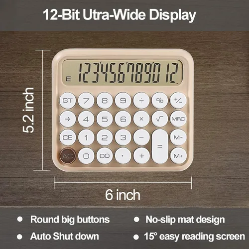 Vista 2 de Calculadoras Benkaim - Calculadora de escritorio, calculadora estándar básica, pantalla LCD grande de 12 dígitos, botón grande para uso escolar