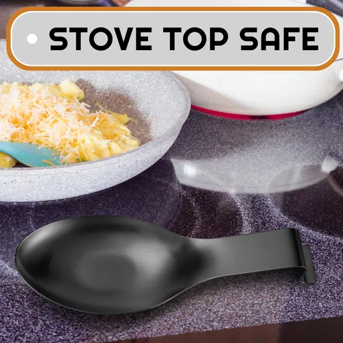 Vista 6 de Nuanchu 6 piezas de acero inoxidable soporte para cucharas y espátulas para estufa, mango para cucharón, soporte para cucharas para encimera