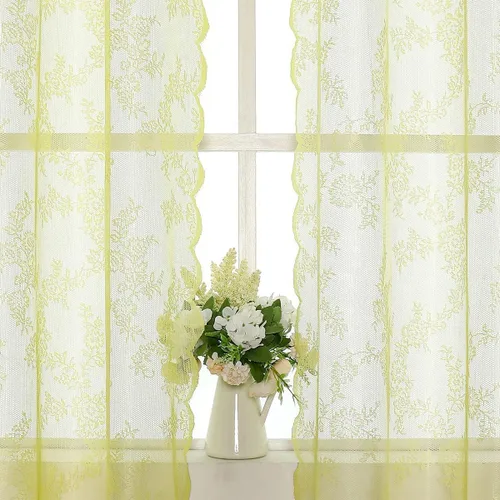 Vista 10 de Cortinas traslúcidas de encaje rosa para dormitorio, 55 x 54 pulgadas, paneles de cortina de encaje con rosas florales francesas, cortinas duraderas