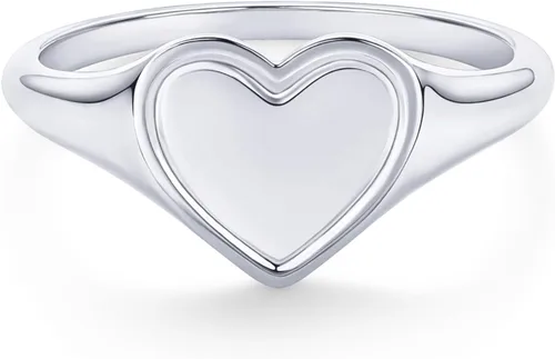 Vista 2 de PAVOI Anillo de sello de corazón chapado en oro de 14 quilates para mujer Banda apilable gruesa de amor Anillos de amistad