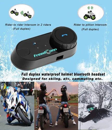 Vista 4 de FreedConn TCOM VB - Auriculares Bluetooth para motocicleta, sistemas de comunicación de casco de 2 vías 800M, casco intercomunicador Bluetooth