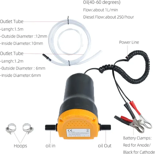Vista 2 de Bomba de aceite, bomba extractora de aceite de 12V, bomba de extracción de aceite de 60W para cambio de aceite, bomba eléctrica de transferencia