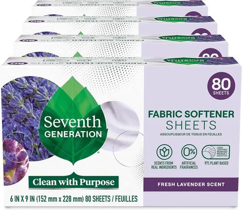 Vista 10 de Seventh Generation Hojas de secado sin suavizante de tela transparente y sin fragancia, 80 hojas (paquete de 4)