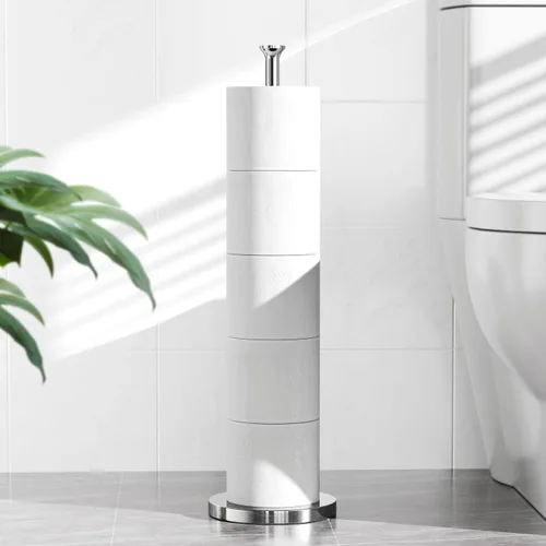 Vista 2 de Soporte para papel higiénico (con función de reserva), soporte de almacenamiento de rollos de repuesto independiente, acero inoxidable, diseño