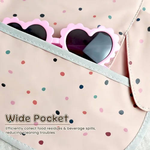 Vista 3 de Paquete de 5 baberos ajustables para comer, baberos de alimentación para bebés, impermeables, lavables con gran receptor de alimentos, a prueba